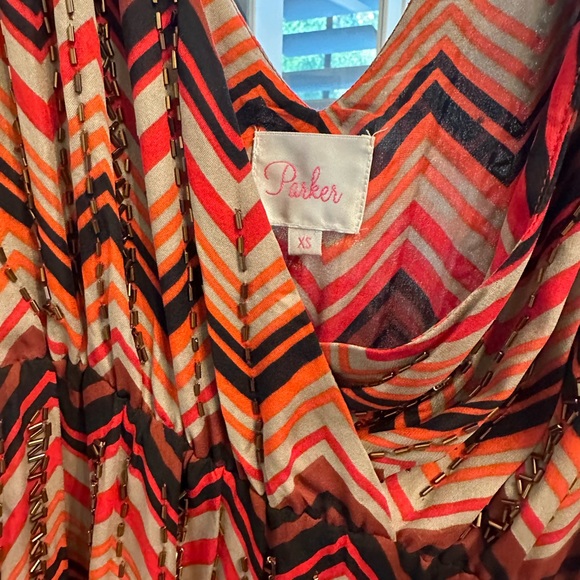 Parker Faux Wrap  Zigzag Print Blouson Silk Mini Dress Sz XS - Picture 4 of 5